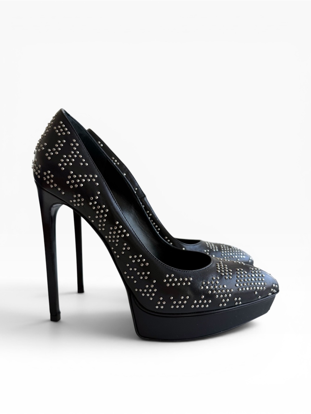Saint Laurent YSL Janis Studded Pumps EU 38.5 Black Leather Geometric Stiletto - Picture 4 of 8